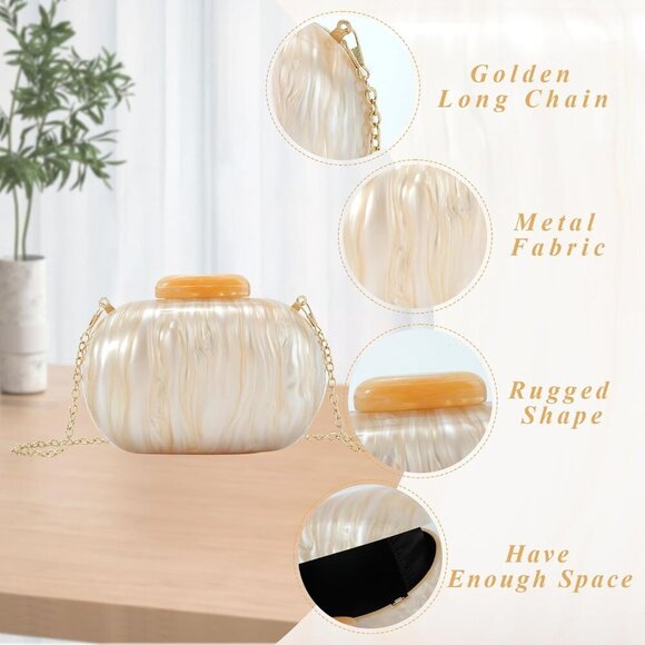 Brand New Marble Acrylic Clutch Purse Small Champagne Elegant Evening - Picture 3 of 7